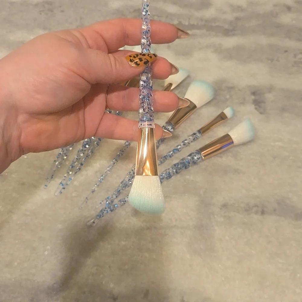 Sparkling Makeup Brush Set with Blue Handles